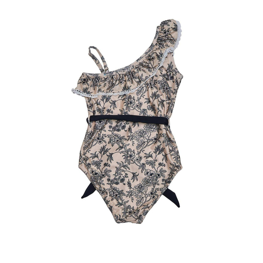 Girls One Shoulder One Piece – Ruffle Trim & Belt (Eden)