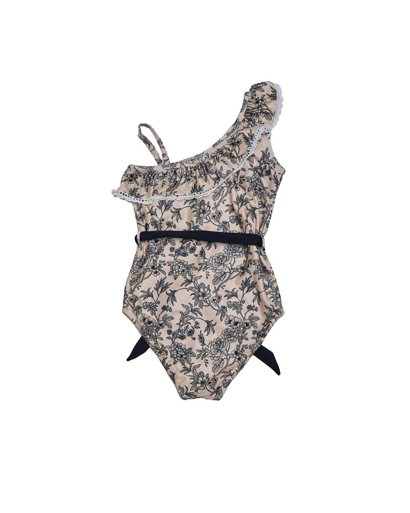 Girls One Shoulder One Piece – Ruffle Trim & Belt (Eden)