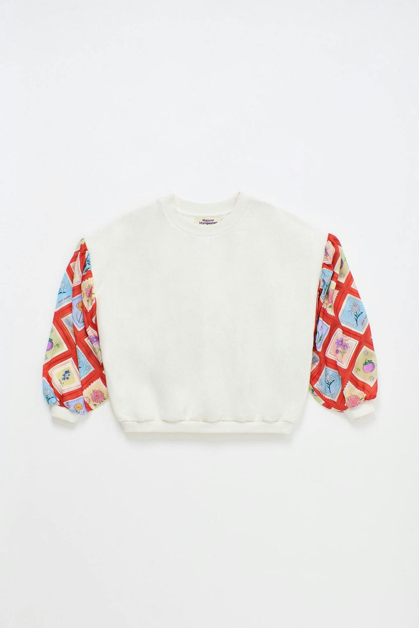 POSTCARD SATIN SLEEVES SWEATSHIRT CLOUDY WHITE