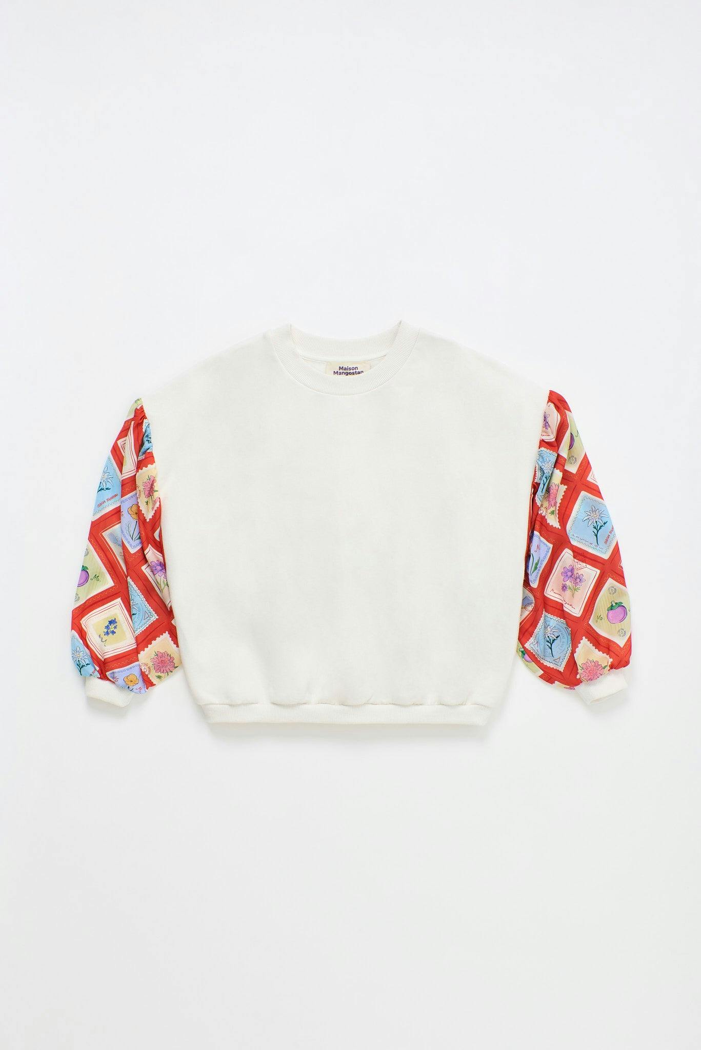 POSTCARD SATIN SLEEVES SWEATSHIRT CLOUDY WHITE