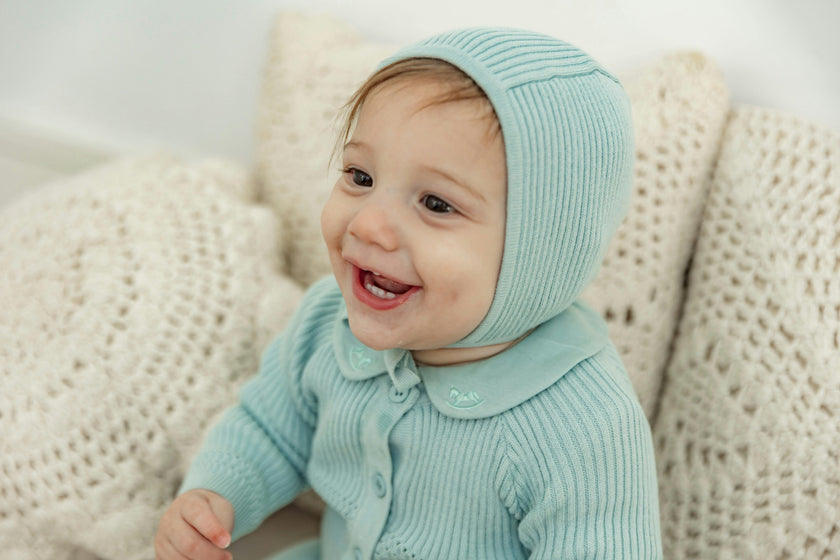 Embroidered Romper, Cardigan, and Bonnet Three Piece Set