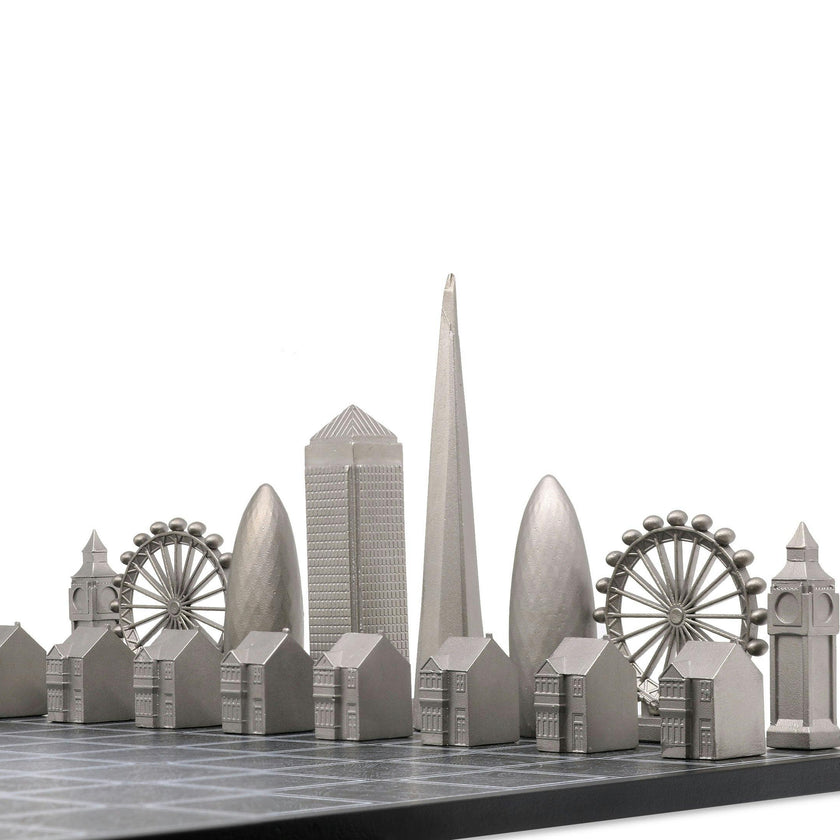 Chess Set Stainless Steel LONDON with London Map Board