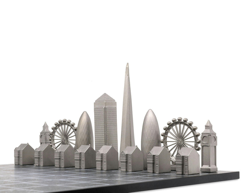 Chess Set Stainless Steel LONDON with London Map Board