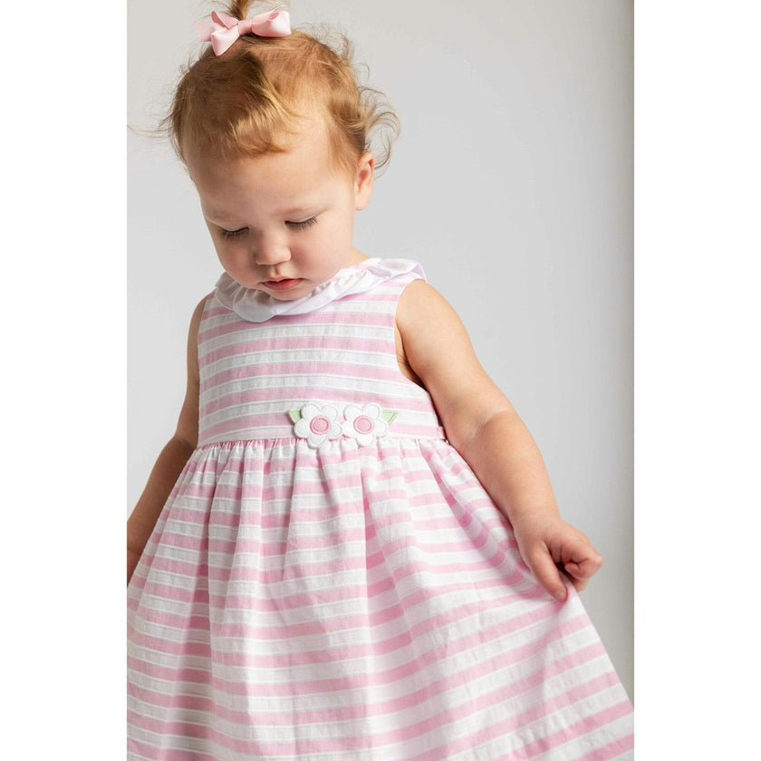 Pink Stripe Dress & Bloomer with Flowers