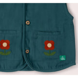 Navy Embroidered Flowers Spring Gilet, Blue