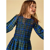 Smocked Woven Blouson Sleeve, Blue