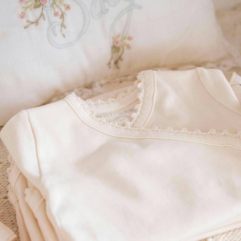 Crochet Trim Three Piece Set in Pearl