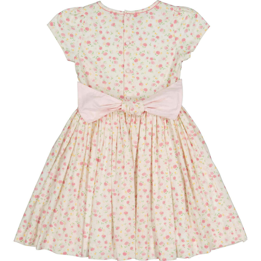 Poppy Pink Short Puff Sleeves Smocked Dress