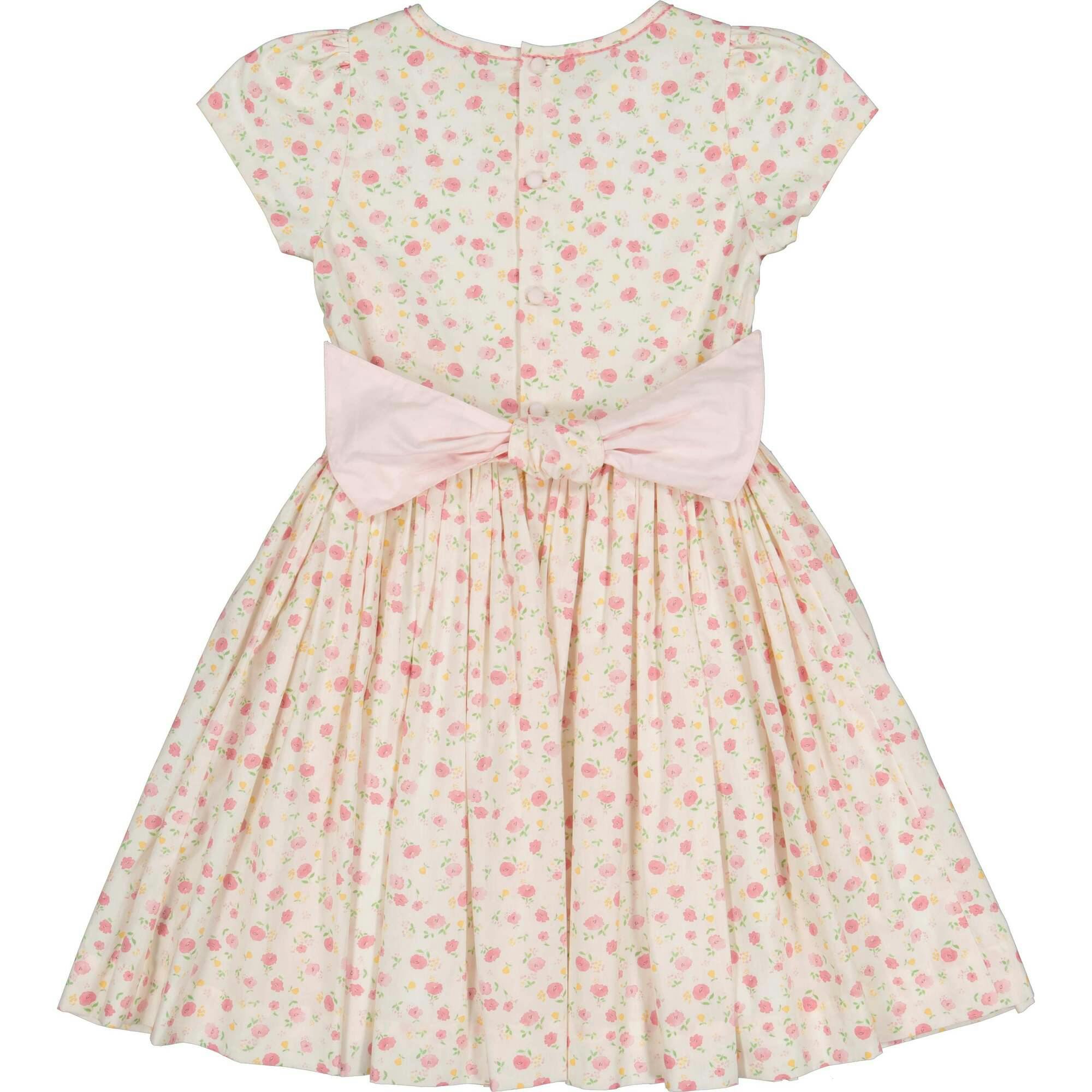 Poppy Pink Short Puff Sleeves Smocked Dress