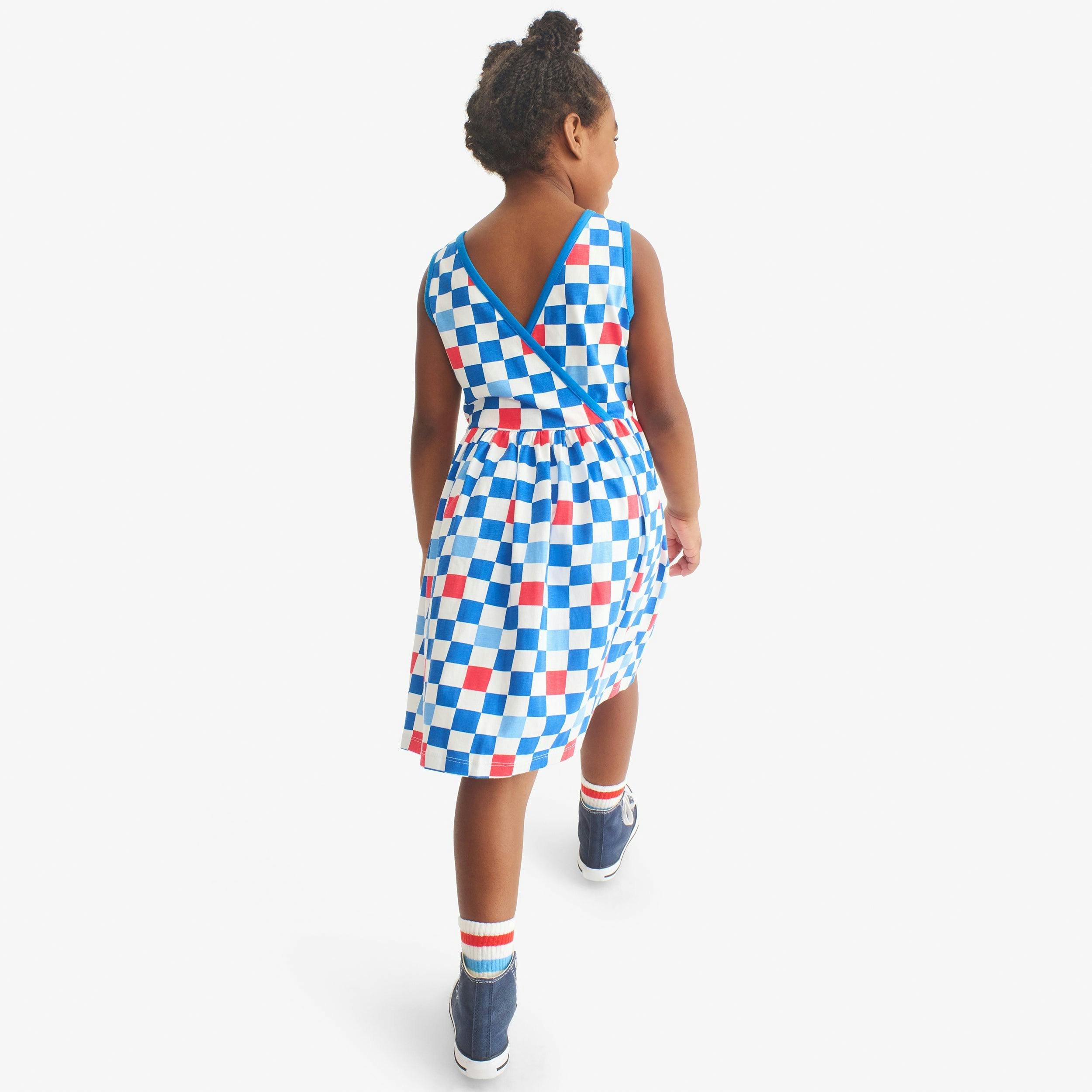 Kids tiered tank dress in checkerboard