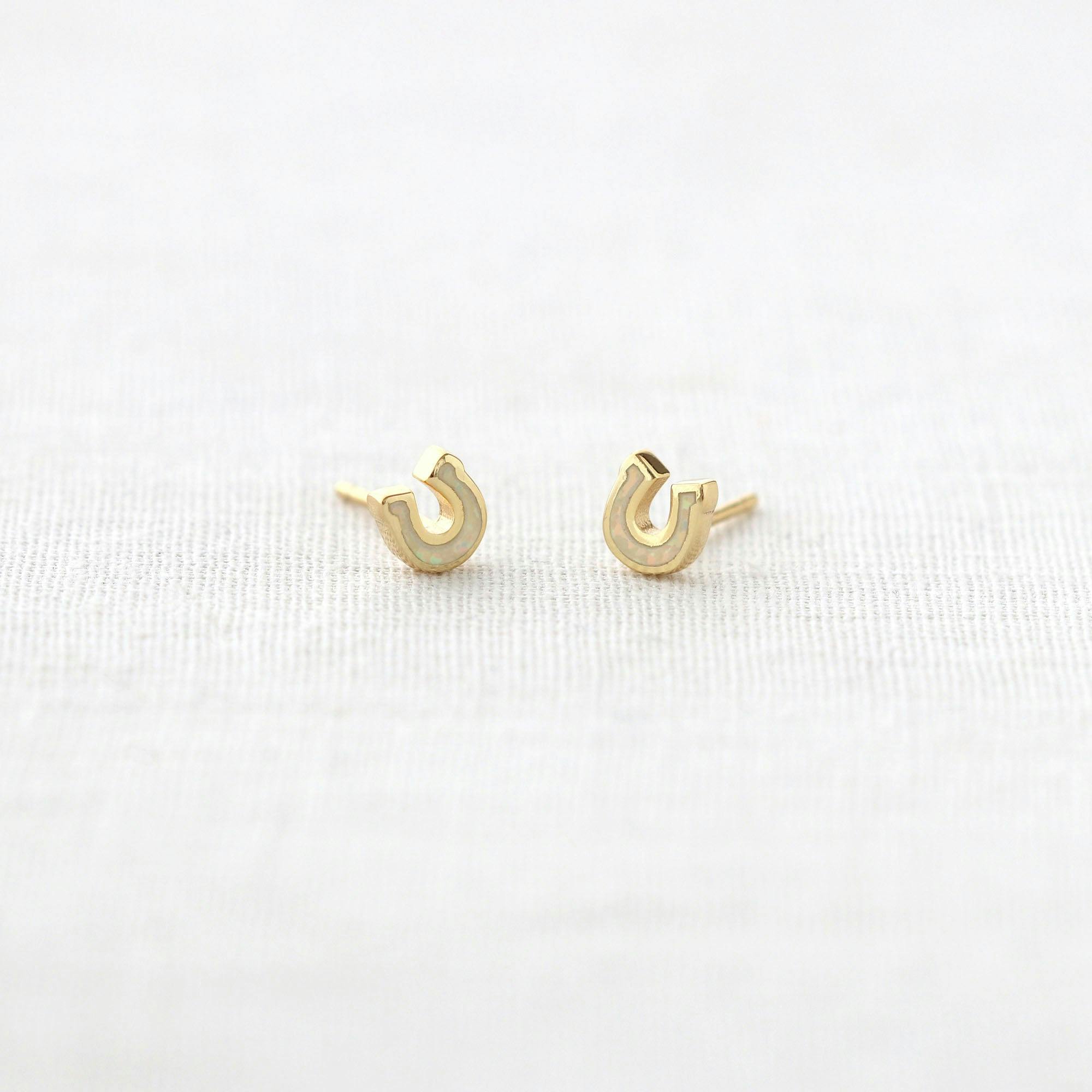 Opal Horseshoe Stud Earrings