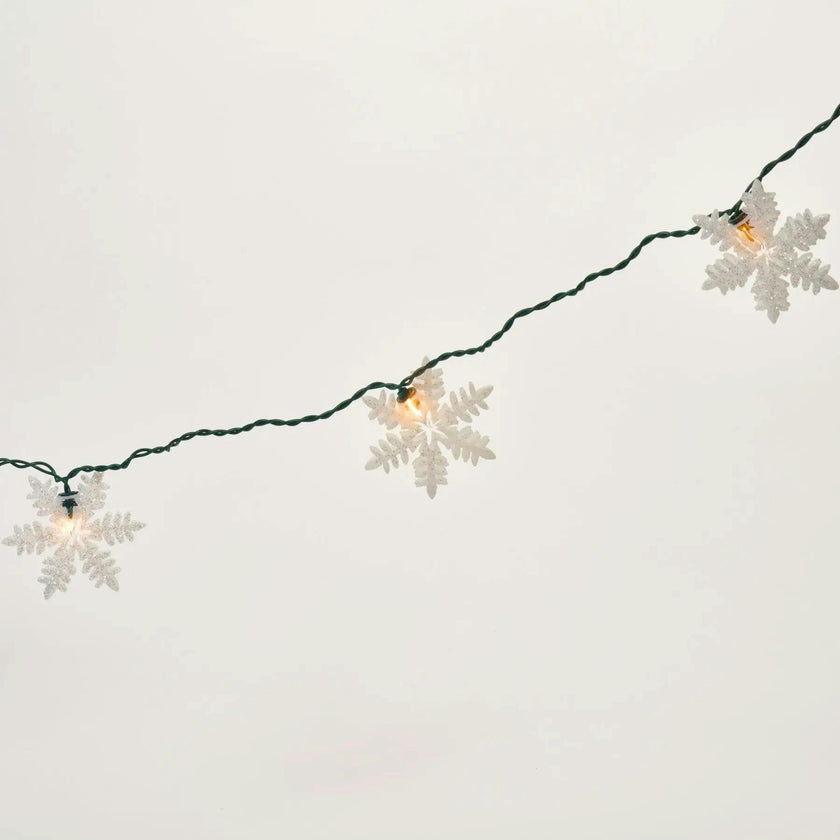 White Glitter Snowflake Cutout 10 String Christmas Party Light Strand Set