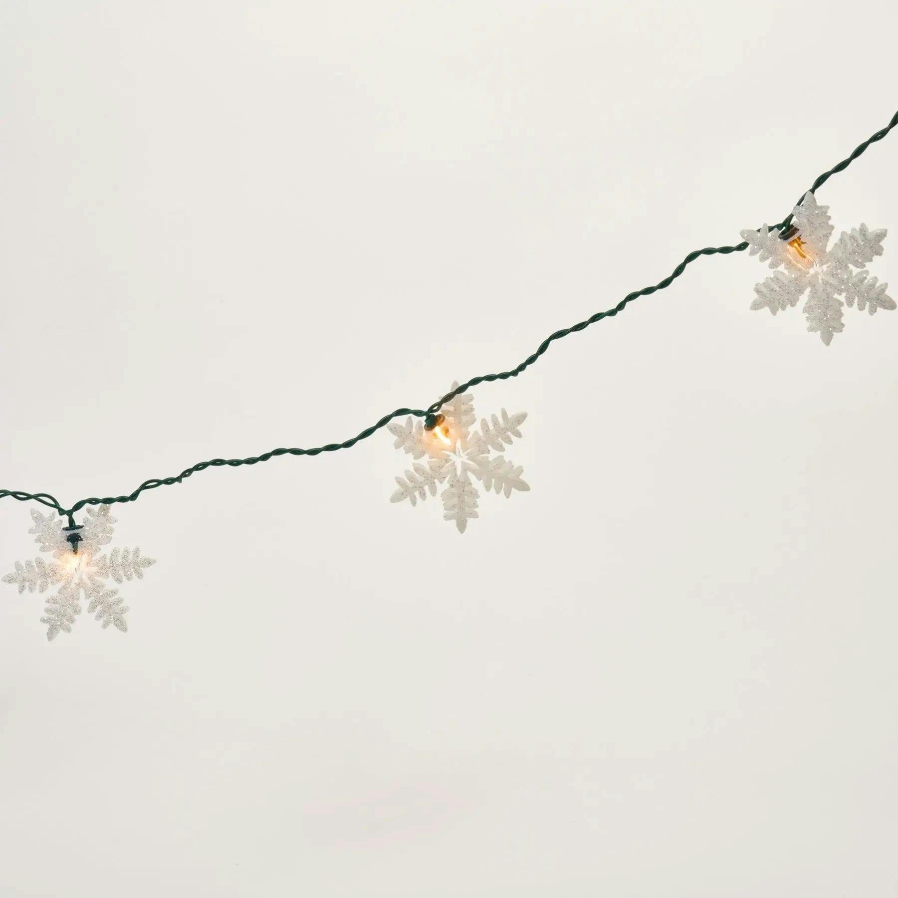 White Glitter Snowflake Cutout 10 String Christmas Party Light Strand Set