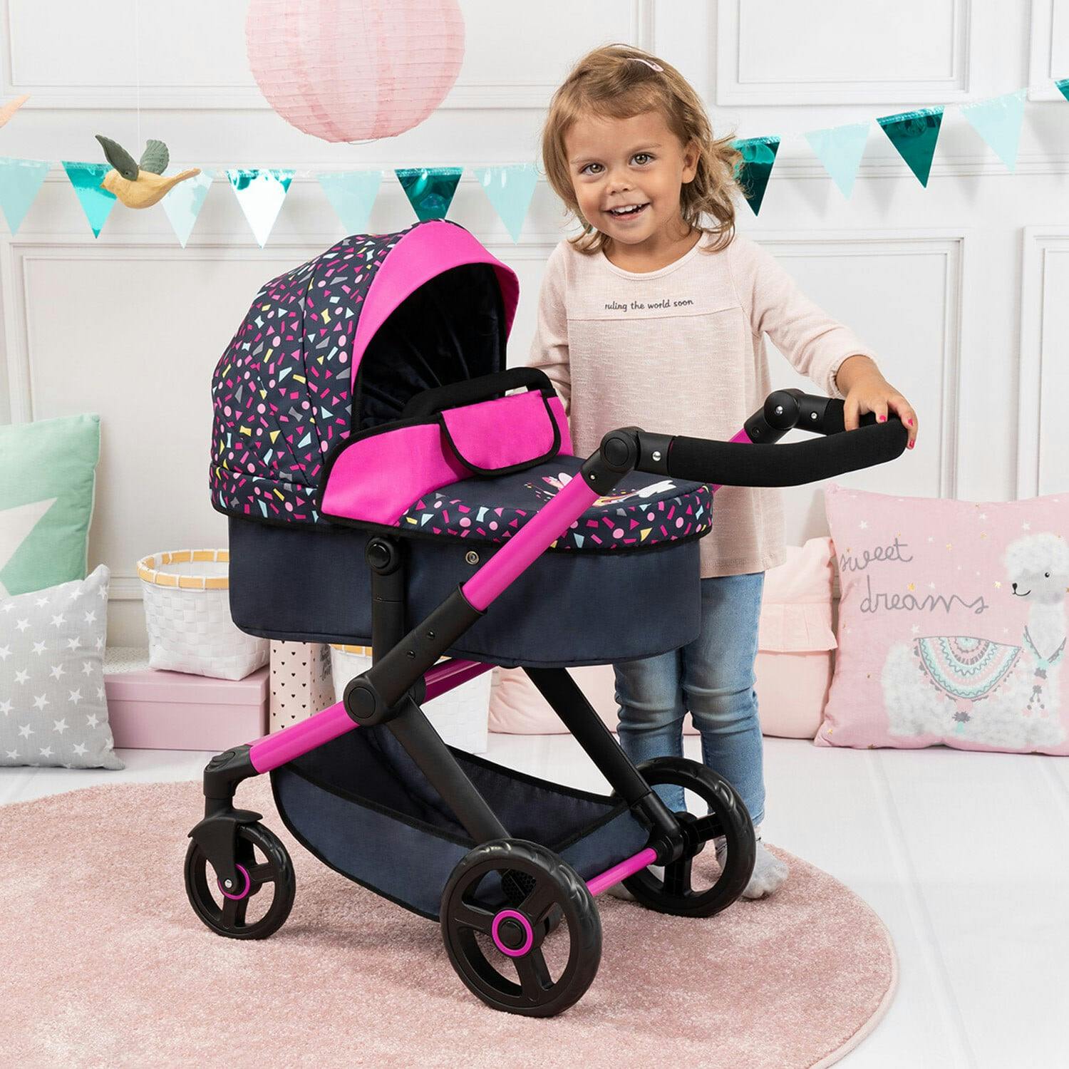 Bayer Design Dolls: Pram Xeo - Shapes Navy & Pink
