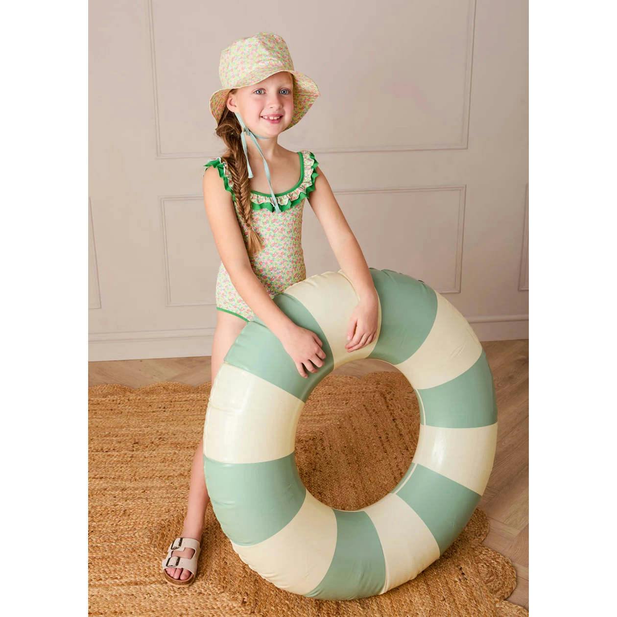 Annie Apple Print Ruffle Detail Swimsuit in Green (12mths- 10yrs)