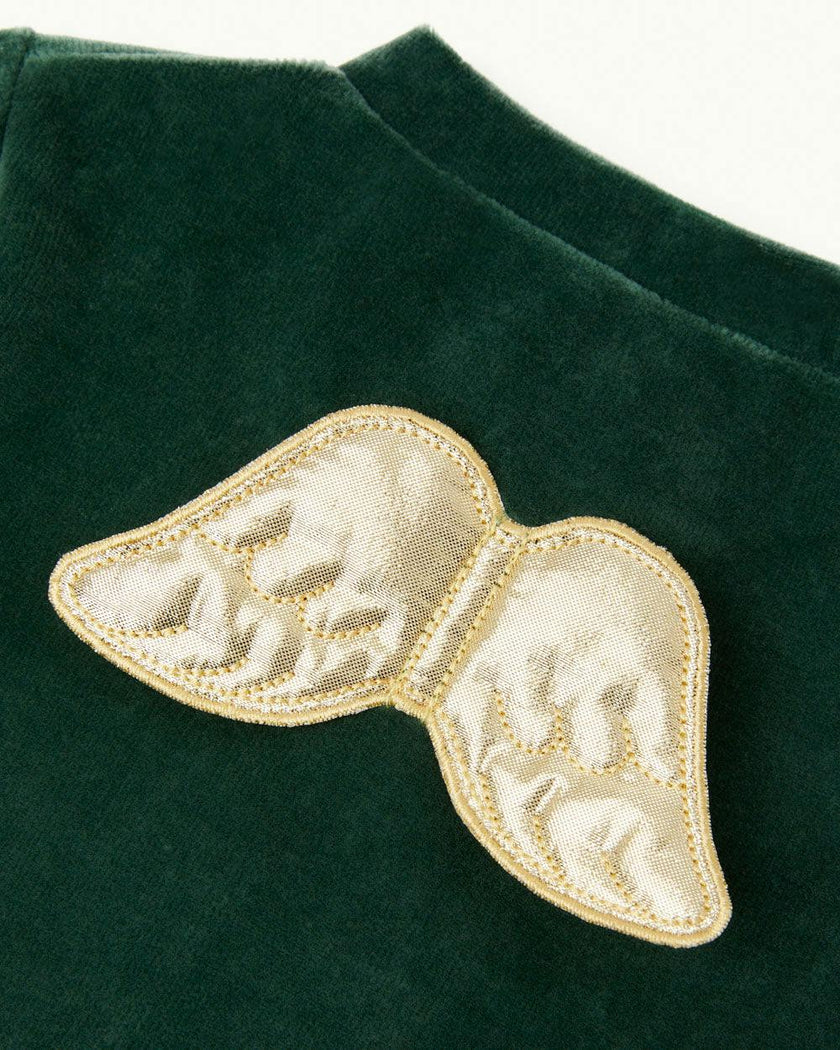 Velour Angel Wing™ Sleepsuit - Gold & Emerald Green