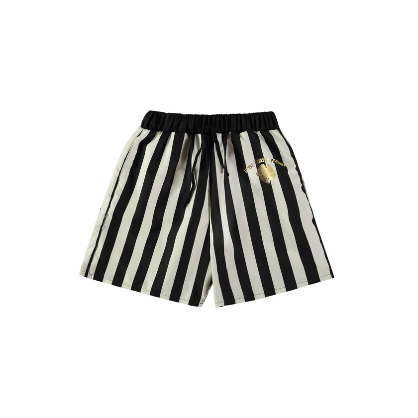 Black Striped Bathing Long Shorts