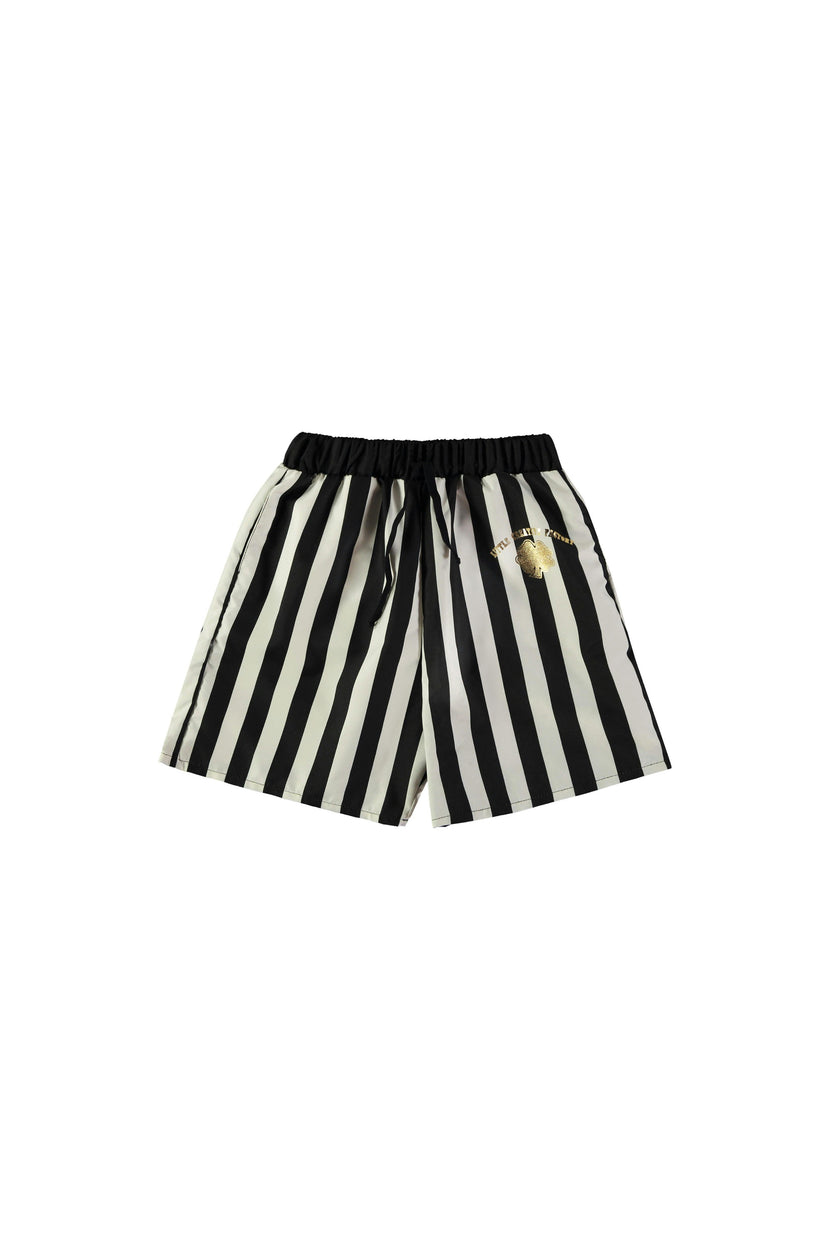 Black Striped Bathing Long Shorts