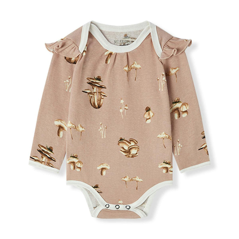 Mushroom Organic Cotton Ruffle Long Sleeve One Piece