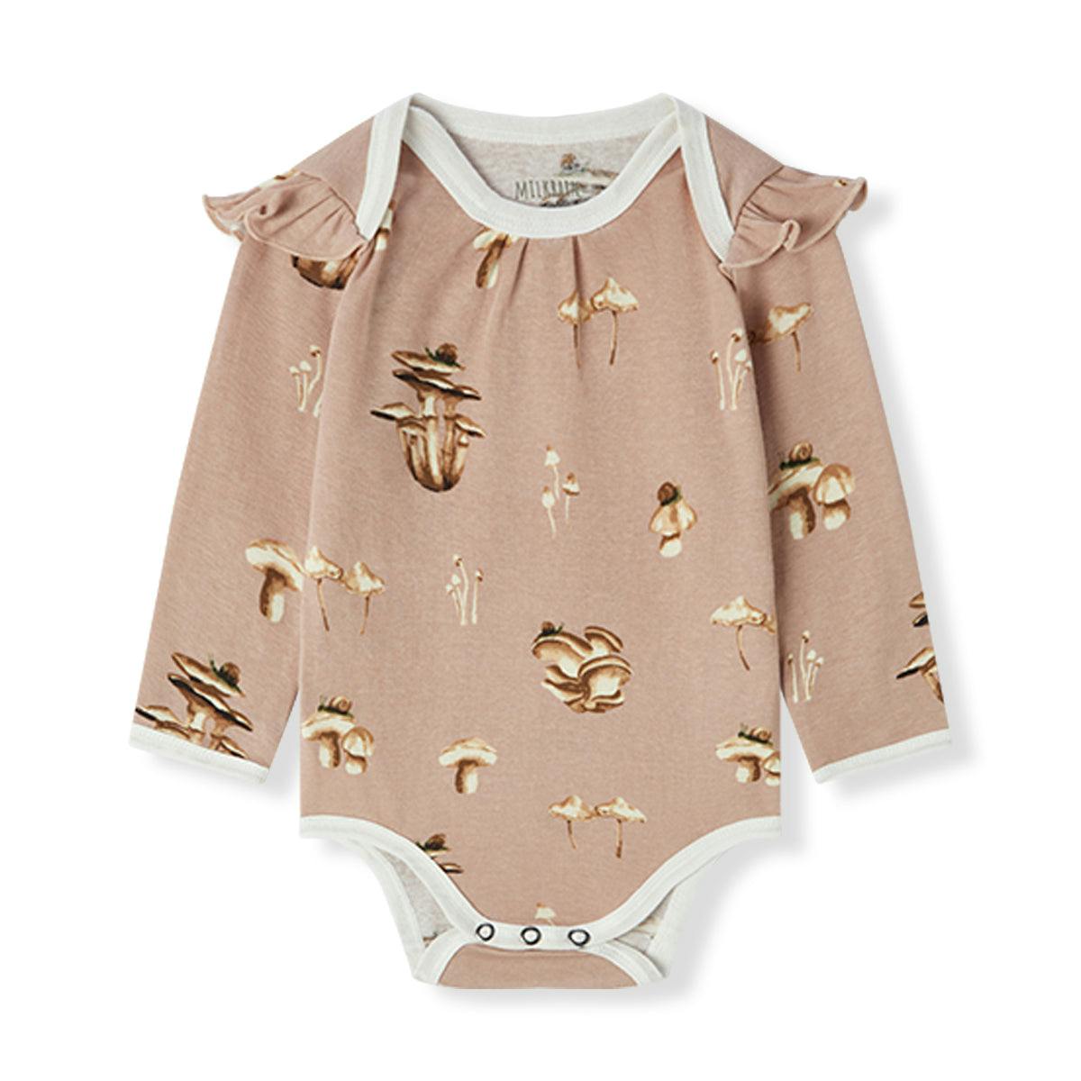 Mushroom Organic Cotton Ruffle Long Sleeve One Piece