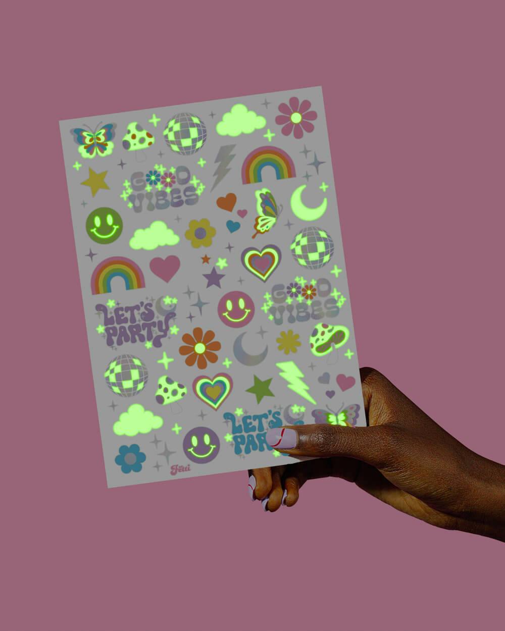 Rave Girl Glo Tats - 82 foil temporary tattoos