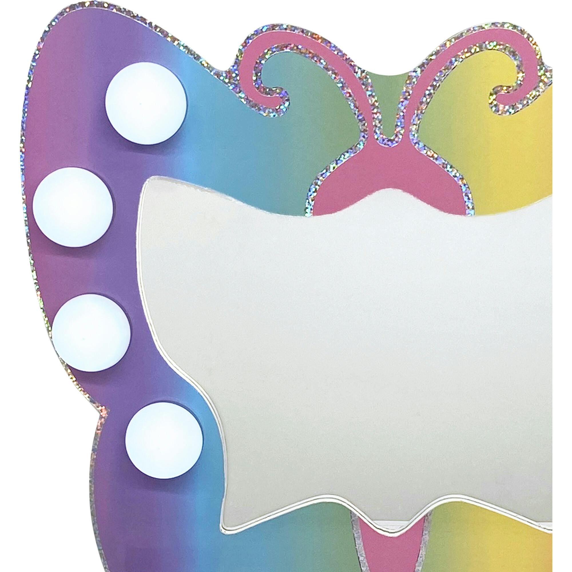 Colorful Butterfly-Shaped Tabletop Vanity with LED-Illuminated Mirror and Accessory Set