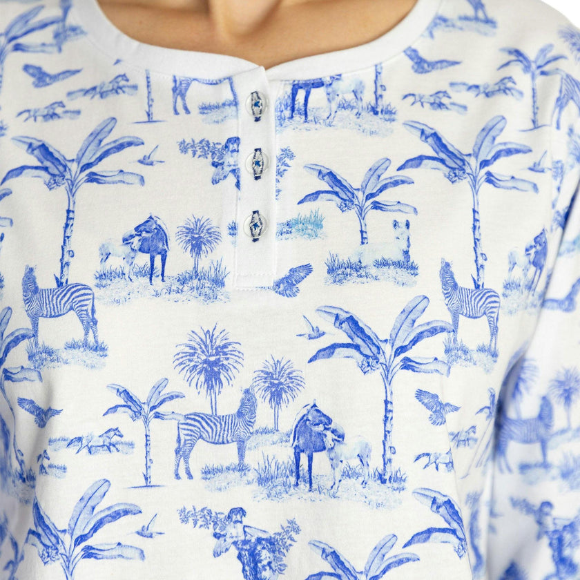 Women's Skydog Toile Blue Jersey Long PJ Set