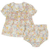 Multi Flower Print Baby Set With Front Smocking