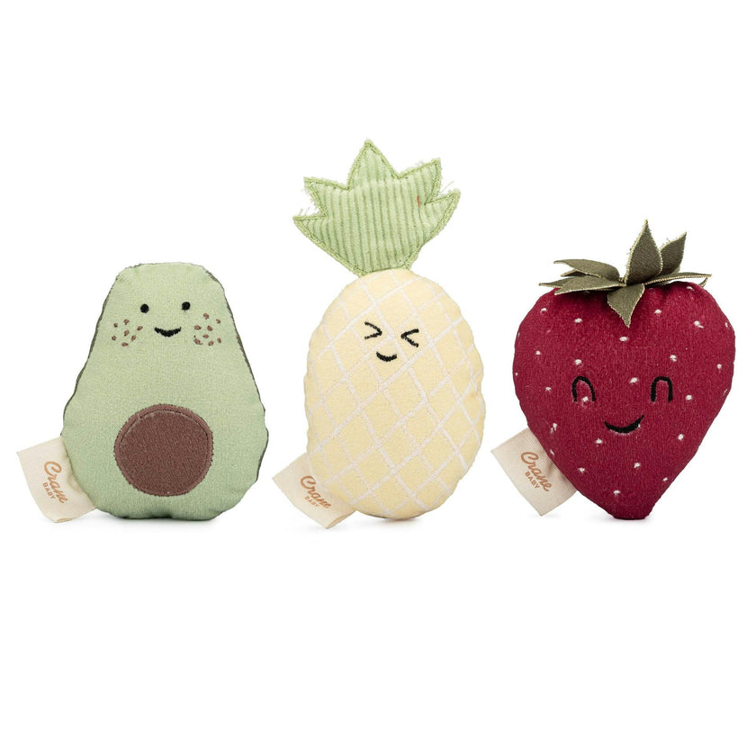 Clementine Fruits & Veggies Soft Plush Rattle Set (3 Pack)