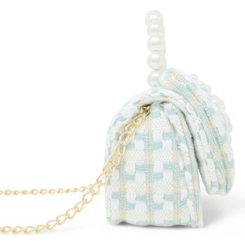 Girls Tweed Jumbo Pearl Bow Handbag