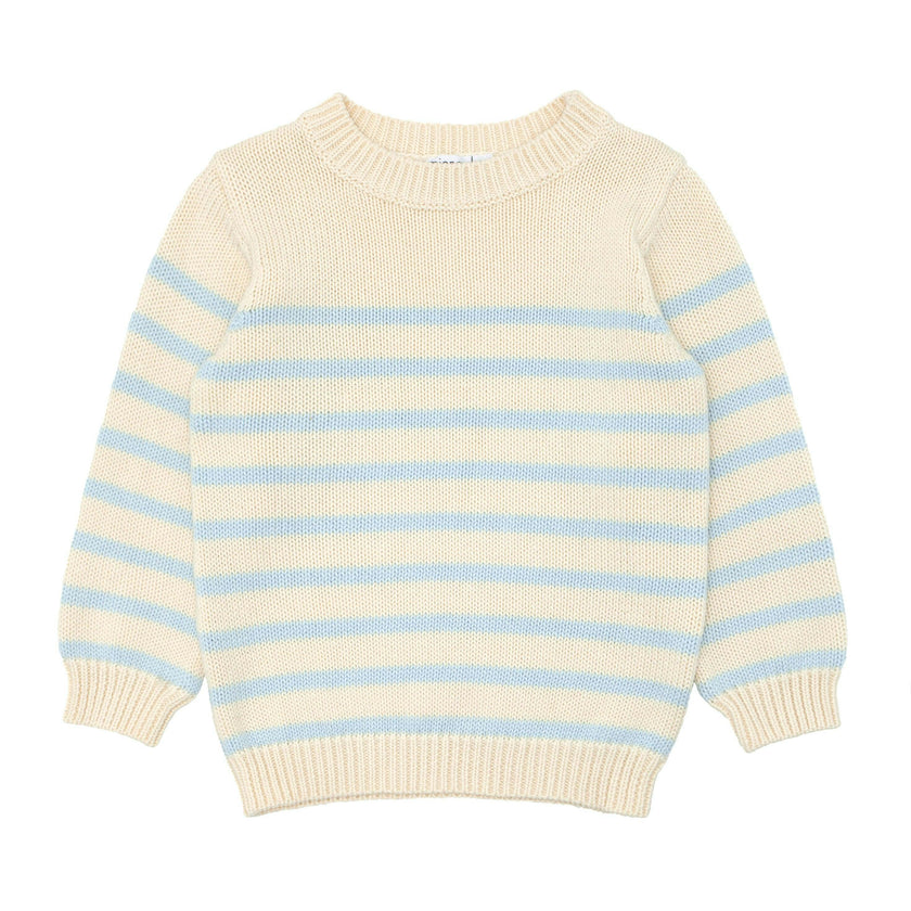 unisex cream and blue stripe knit sweater