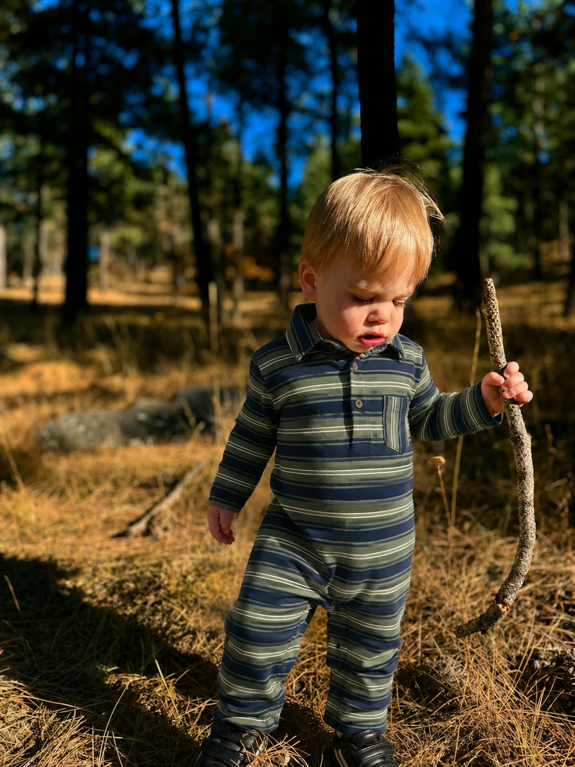KINGSTON Blue/Green Stripe Polo Romper