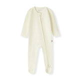Cream Waffle Zipper Footed Romper