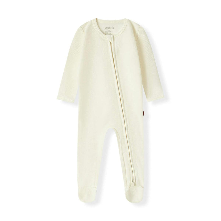 Cream Waffle Zipper Footed Romper