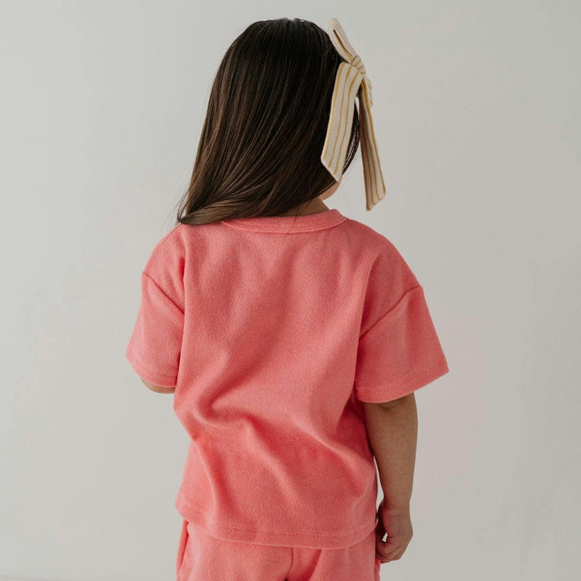 Girls Short Sleeve Cotton Terry Set in Strawberry Ice