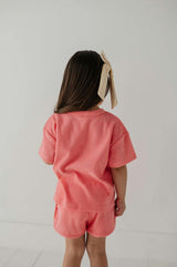 Girls Short Sleeve Cotton Terry Set in Strawberry Ice