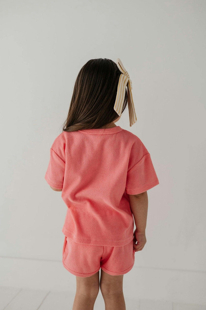 Girls Short Sleeve Cotton Terry Set in Strawberry Ice