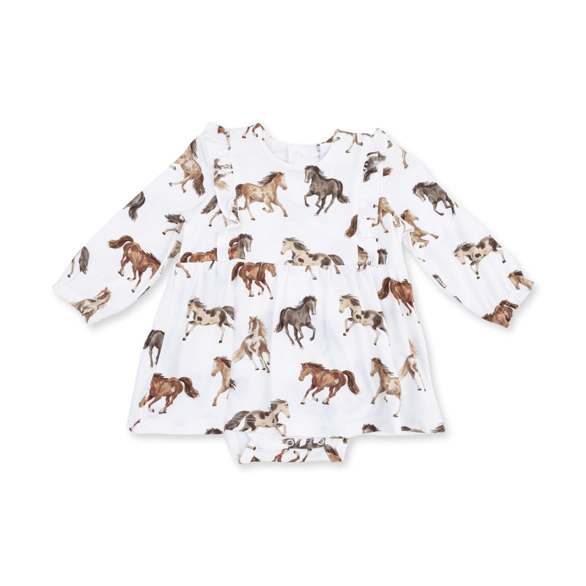 Wild Horses - Long Sleeve Ruffle Bodysuit Dress