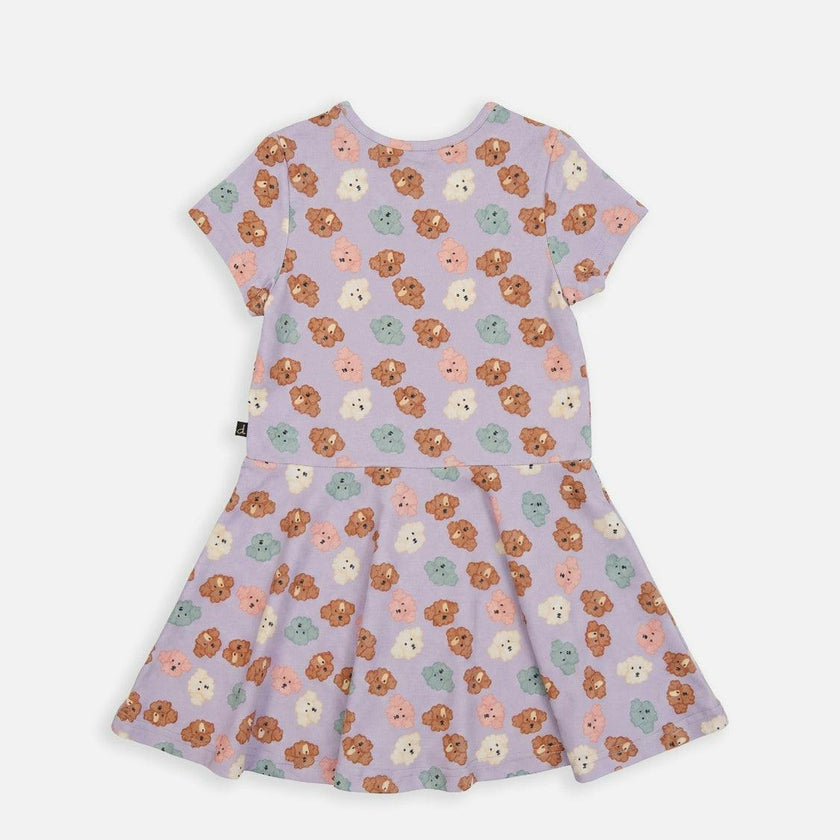 Short Sleeve Jersey Dress Purple Poodle Print
