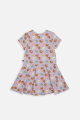 Short Sleeve Jersey Dress Purple Poodle Print