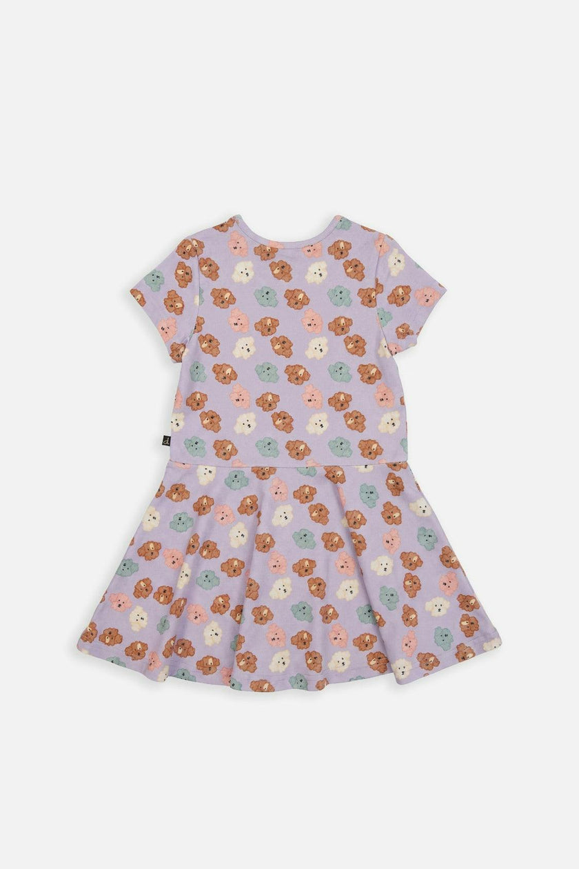 Short Sleeve Jersey Dress Purple Poodle Print