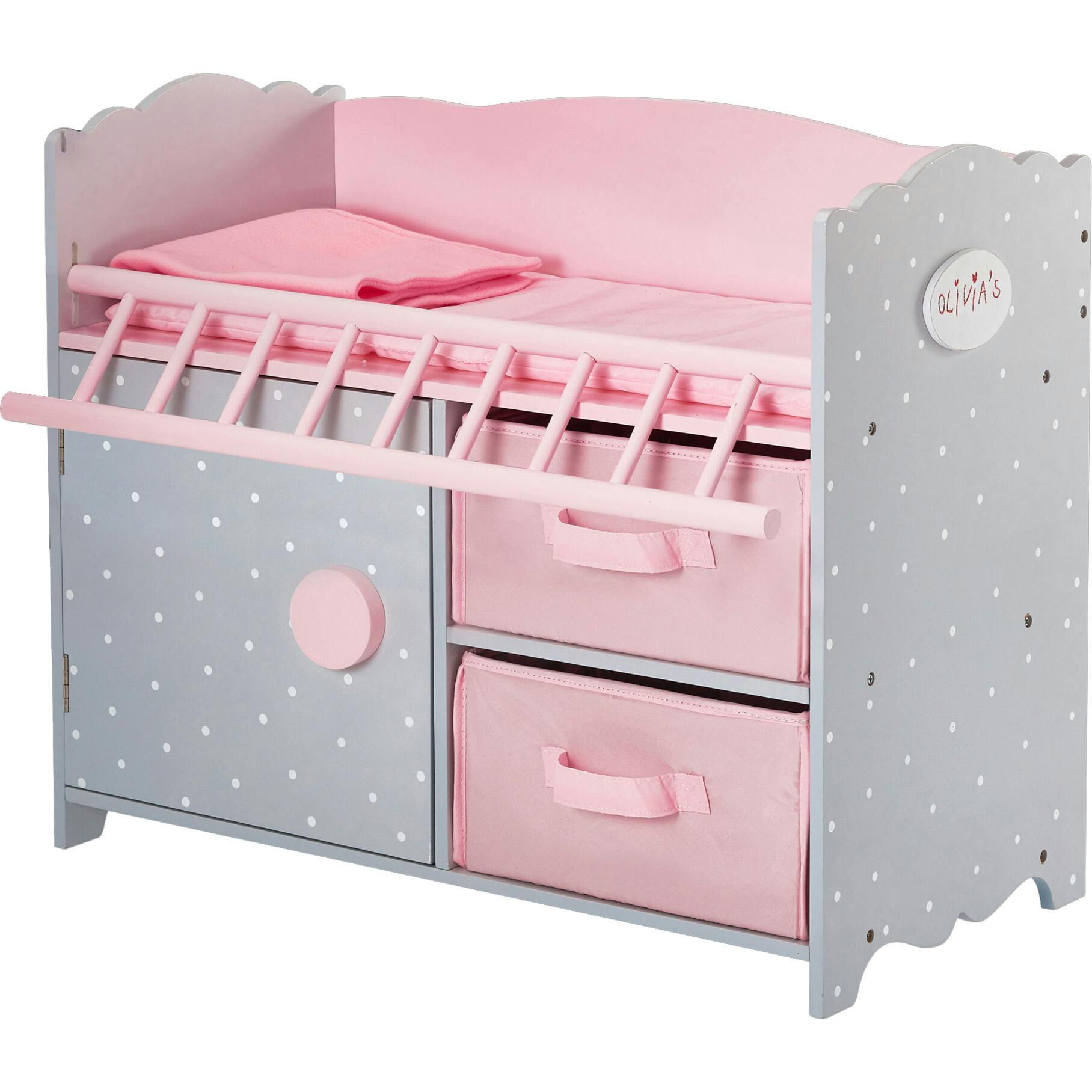 Olivia's Little World Wooden Baby Doll Crib & Cabinet