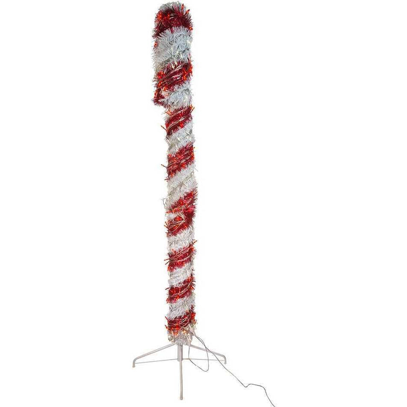 6-Foot Pre-Lit Red and White LED Tinsel Candy Cane
