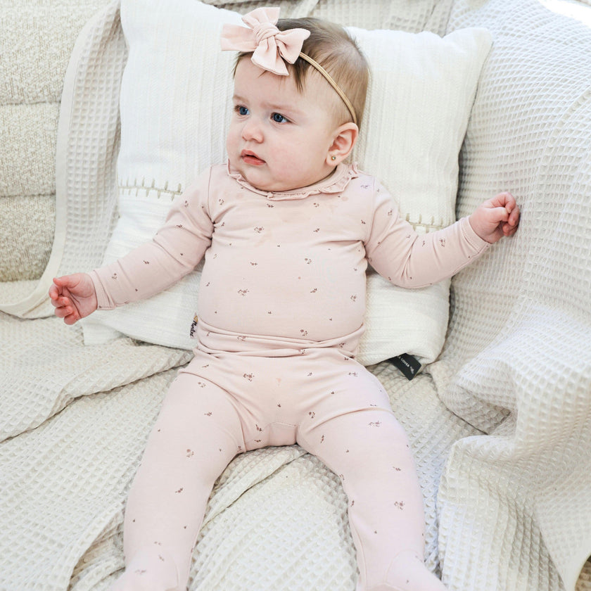 Floral Ruffle Footie and Beanie Set
