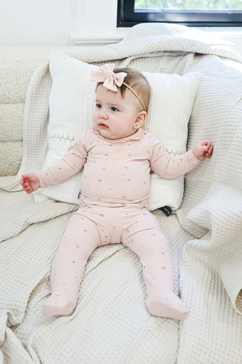 Floral Ruffle Footie and Beanie Set