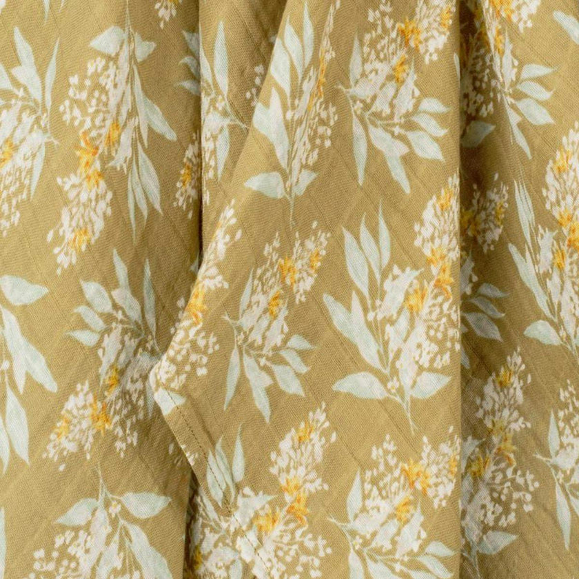 Gold Floral Organic Cotton Muslin Two-Piece Burp Cloth Set