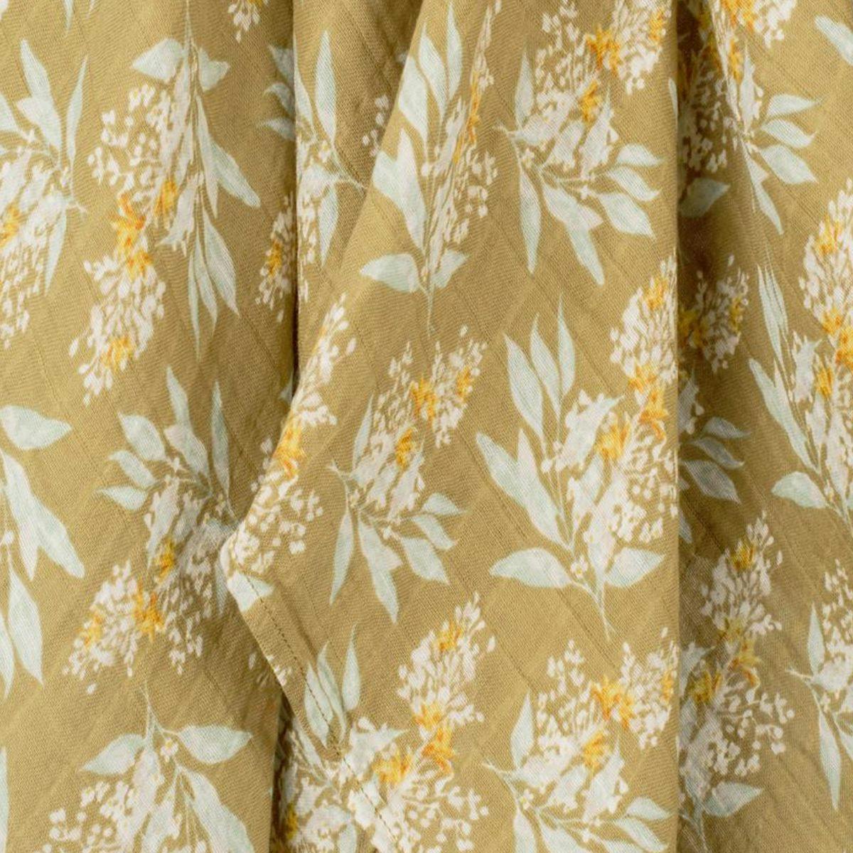 Gold Floral Organic Cotton Muslin Two-Piece Burp Cloth Set