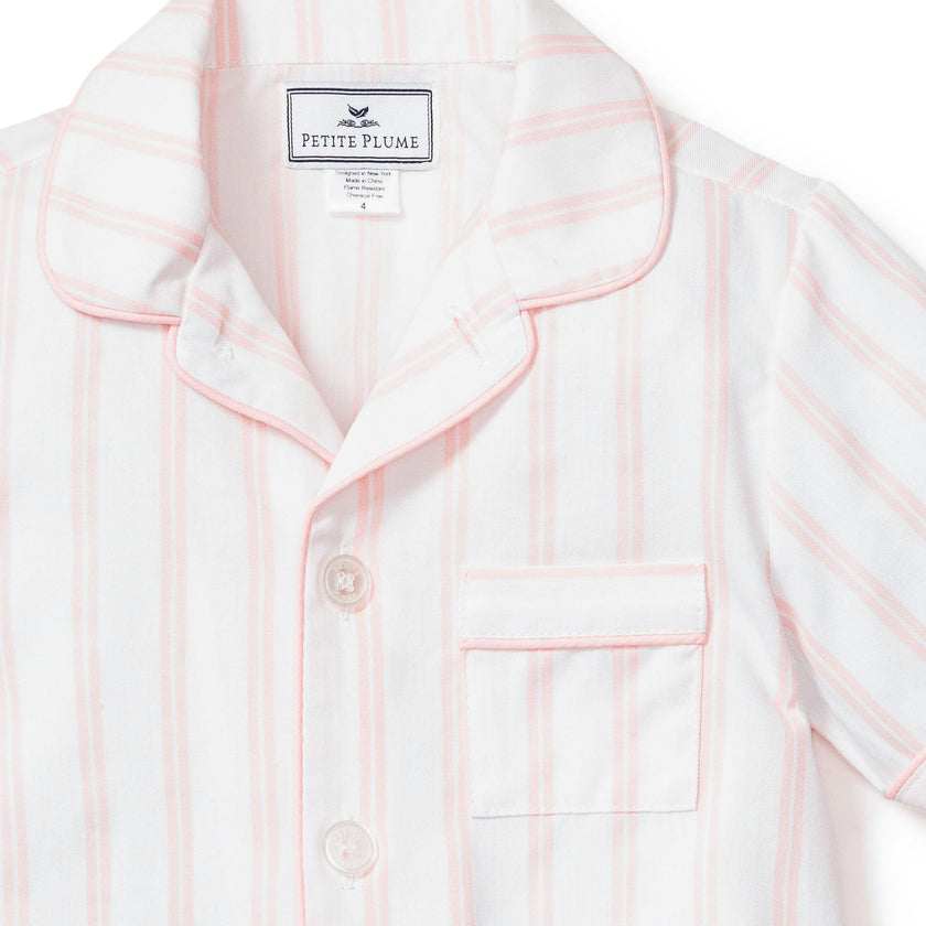 Kid's Twill Pajama Short Set in Pink and White Stripe