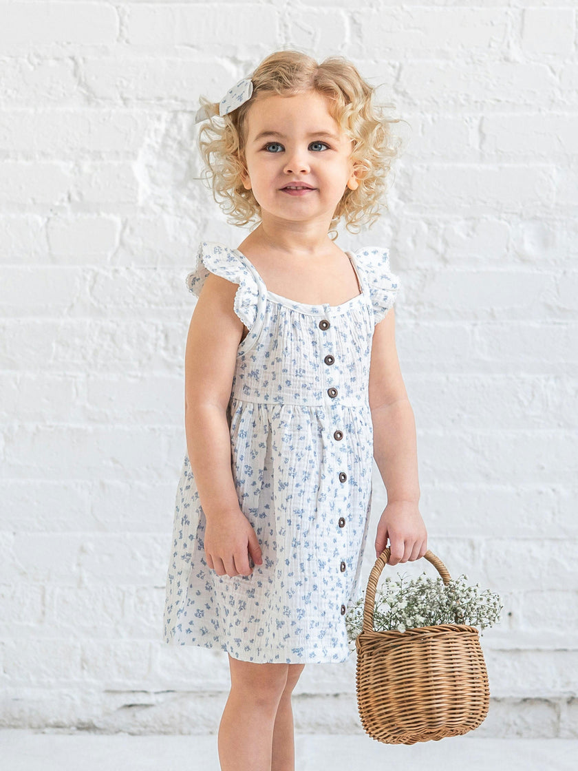 Maisy Muslin Ruffle Strap Dress - Rosebay Floral / Coconut + Sea