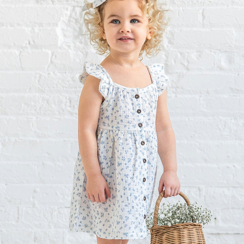Maisy Muslin Ruffle Strap Dress - Rosebay Floral / Coconut + Sea